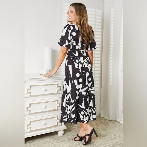 Yio Moda Printed Surplice Balloon Sleeve Dress - Picture 4 of 4